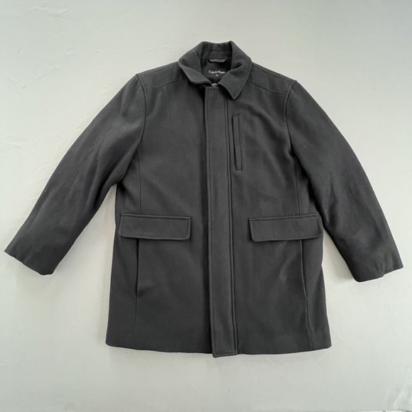Calvin Klein Other - Calvin Klein Men Coat Wool Blend Size MEDIUM Black Hidden Zipper Snap Collared